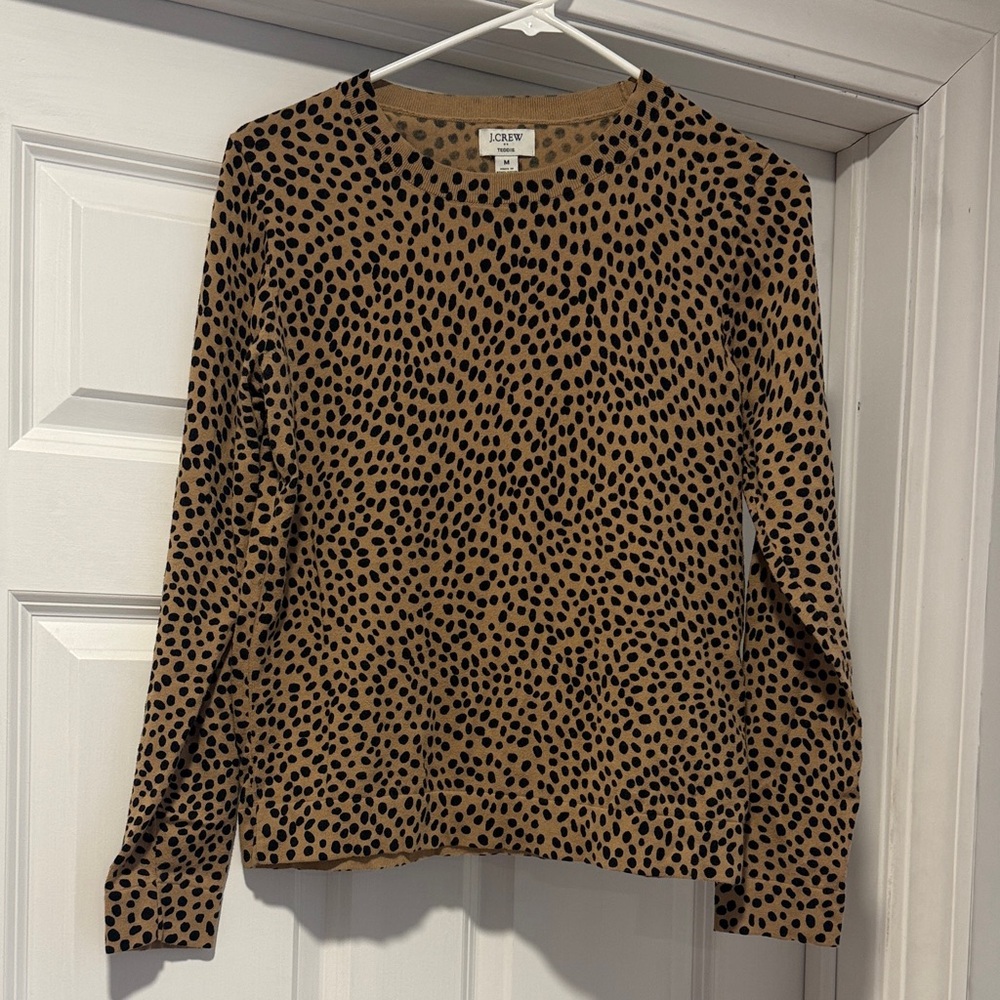 J. Crew Tan and Black Spotted Long-Sleeve Crew Top